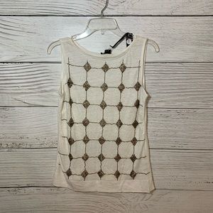 NWT! Bylyse Linen Ecru Tank Top with Gold Beading